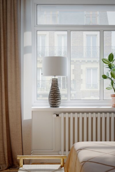 Lampe de chevet tissu céramique 74 cm de haut brun blanc E27