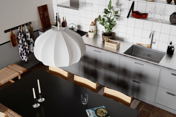 Suspension Tissu Métal E27 L : 60 cm H : max. 120 cm Blanc