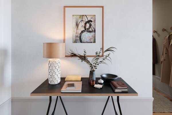 Lampe de table céramique tissu 54,5 cm de haut Beige E27 Floral