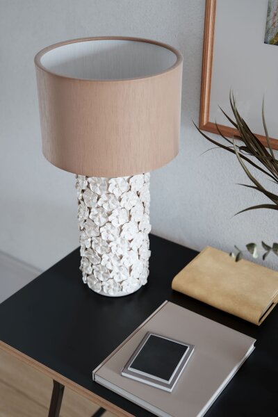 Lampe de table céramique tissu 54,5 cm de haut Beige E27 Floral