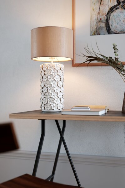 Lampe de table céramique tissu 54,5 cm de haut Beige E27 Floral