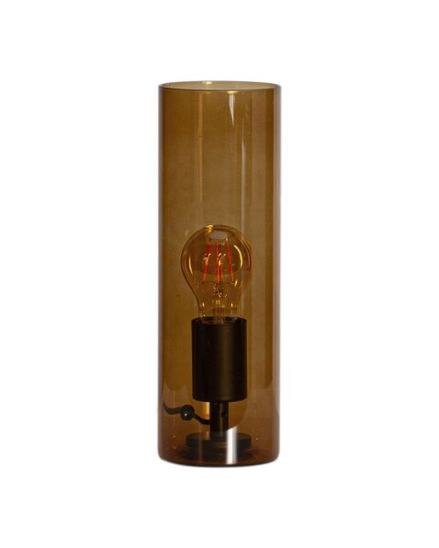 Lampe dappoint verre fumé métal E27 hauteur 30 cm en cognac
