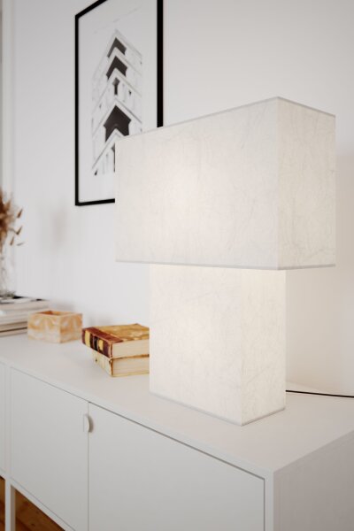 Lampe de table blanc papier métal hauteur 40 cm 2x E27