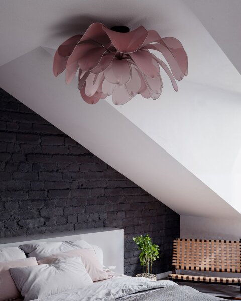 Lampe de plafonnier tissu métal 80 cm large flexible rose E27