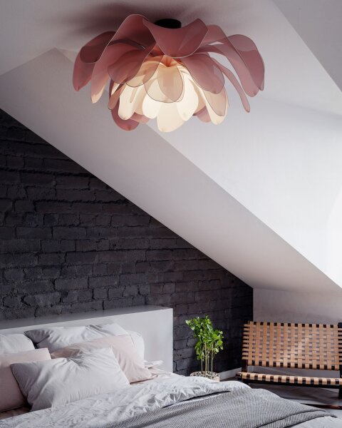 Lampe de plafonnier tissu métal 80 cm large flexible rose E27