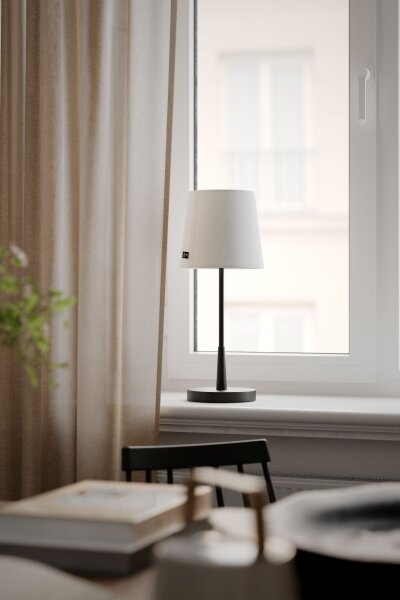 Lampe de table métal tissu 48,5 cm de haut E27 noir blanc