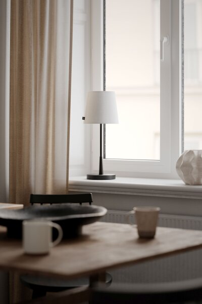 Lampe de table métal tissu 48,5 cm de haut E27 noir blanc
