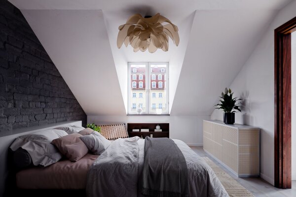 Lampe de plafonnier tissu métal L : 80 cm flexible en naturel E27