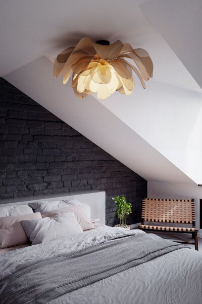 Lampe de plafonnier tissu métal L : 80 cm flexible en naturel E27
