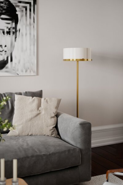 Lampadaire métal verre hauteur 150 cm en laiton blanc E27