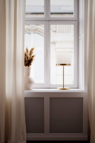 Lampe de table verre métal E27 55 cm en laiton blanc rond