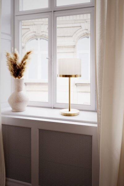 Lampe de table verre métal E27 55 cm en laiton blanc rond