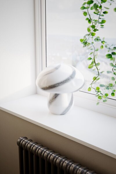 Lampe de table verre 30 cm de haut blanc marbré E27 look champignon
