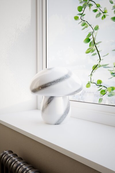 Lampe de table verre 30 cm de haut blanc marbré E27 look champignon