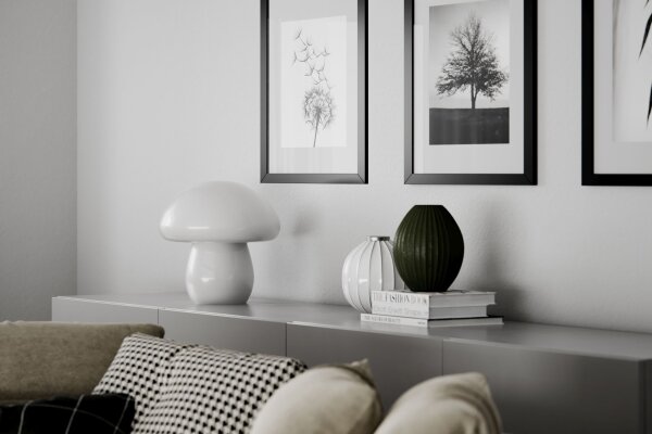 Lampe de table champignon look verre hauteur 30 cm blanc E27