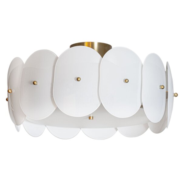 Lampe de plafonnier métal verre E27 D : 53 cm en laiton blanc rond