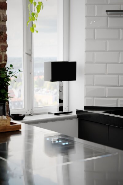 Lampe de table métal tissu 47 cm chrome noir E27 anguleux