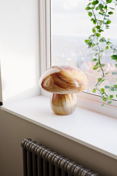Lampe de table verre 30 cm de haut marbré brun E27 design champignon