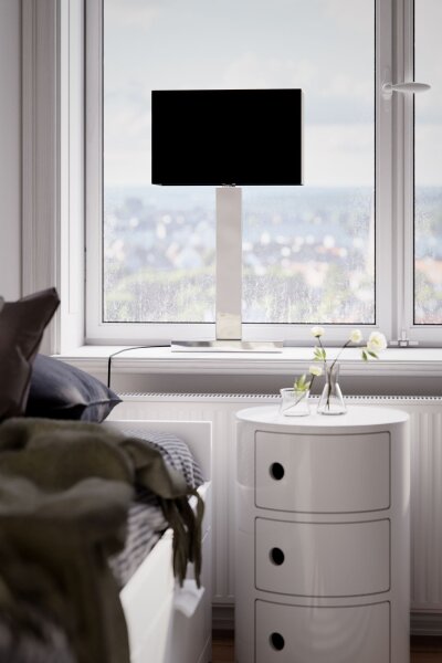 Lampe de table noir chrome 69,5 cm de haut métal tissu E27