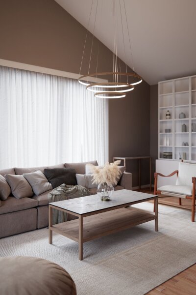 Lustre LED L : 80 cm 3 anneaux bois 2700 K blanc chaud