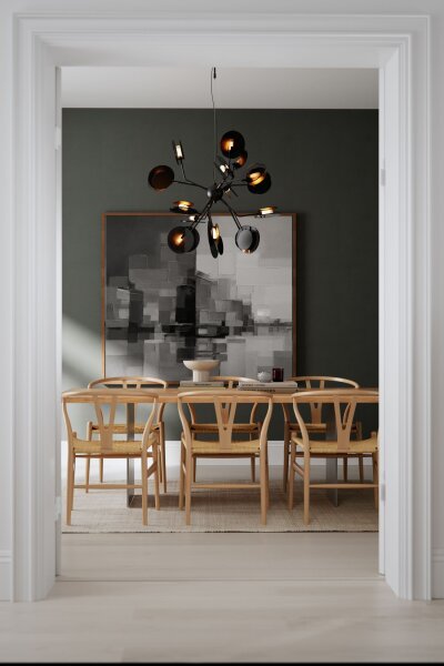 Suspension métal verre largeur 80 cm noir or 8x G9