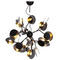 Suspension métal verre largeur 80 cm noir or 8x G9