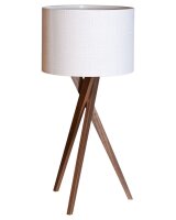 Lampe de table tripode tissu bois 55 cm E27 noix blanc