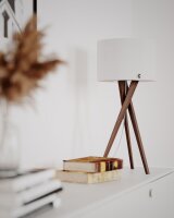 Lampe de table tripode tissu bois 55 cm E27 noix blanc