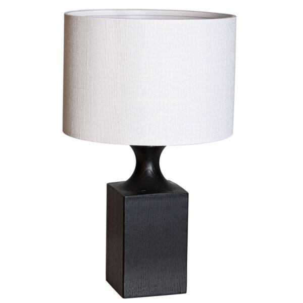 Lampe de table bois tissu 41 cm noir blanc pour E27