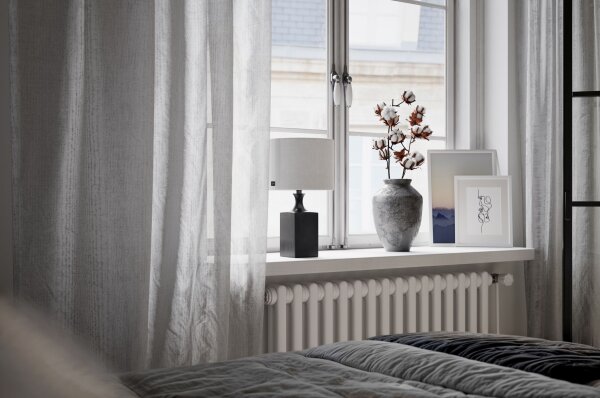 Lampe de table bois tissu 41 cm noir blanc pour E27