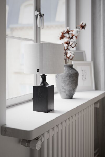 Lampe de table bois tissu 41 cm noir blanc pour E27