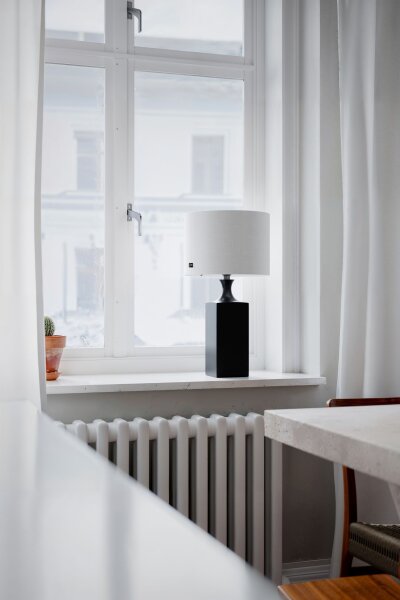 Lustre de table noir blanc 56 cm en bois tissu E27