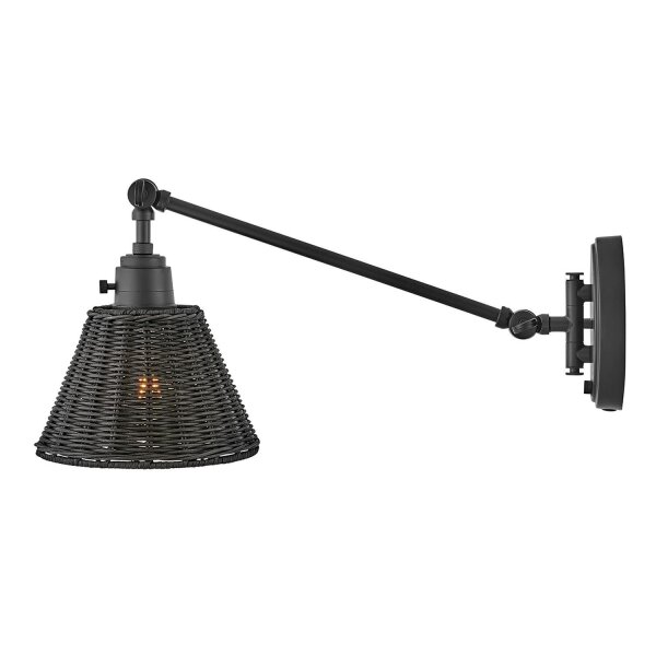 Applique murale métal rotin E27 orientable noir polyvalent