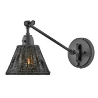 Applique murale m&eacute;tal rotin E27 orientable noir...
