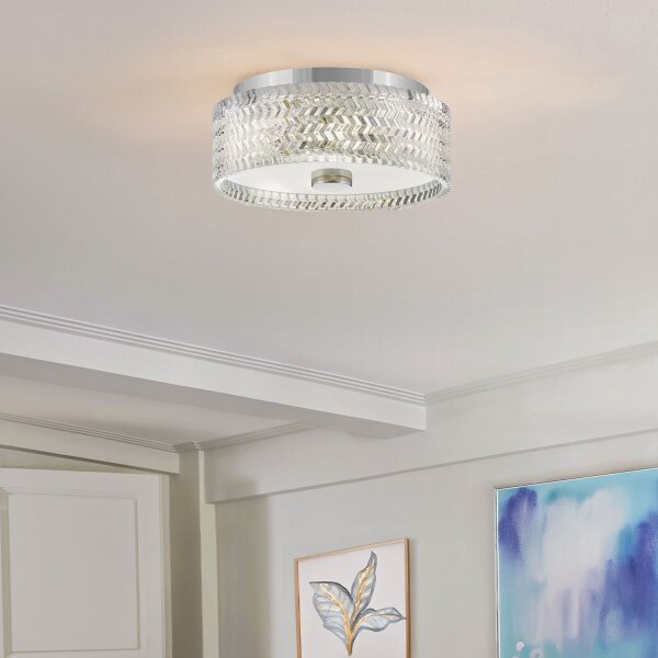 Plafonnier rond Ø 30,5 cm chrome E27 abat-jour cristal