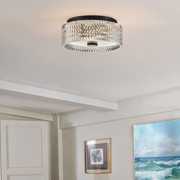 Plafonnier cristal rond Ø 30,5 cm noir E27 anti-éblouissement