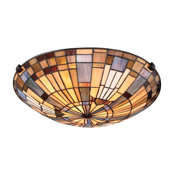 Lampe de plafonnier style Tiffany ronde Ø 40,7 cm métal verre 2x E27