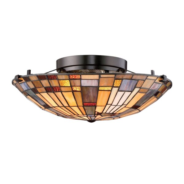 Lampe de plafonnier style Tiffany ronde Ø 40,7 cm métal verre 2x E27