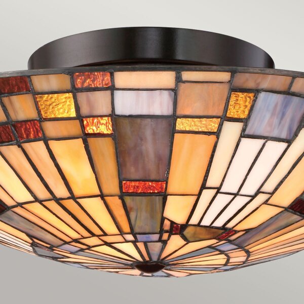 Lampe de plafonnier style Tiffany ronde Ø 40,7 cm métal verre 2x E27