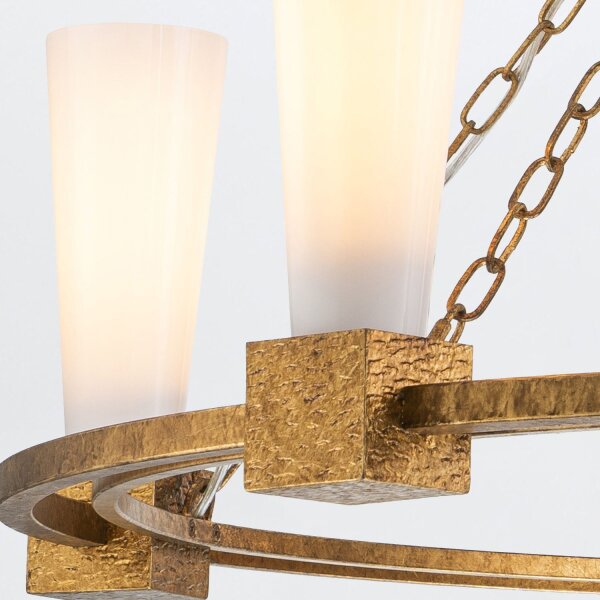 Lustre rond D : 106 cm E27 métal verre en or antique blanc