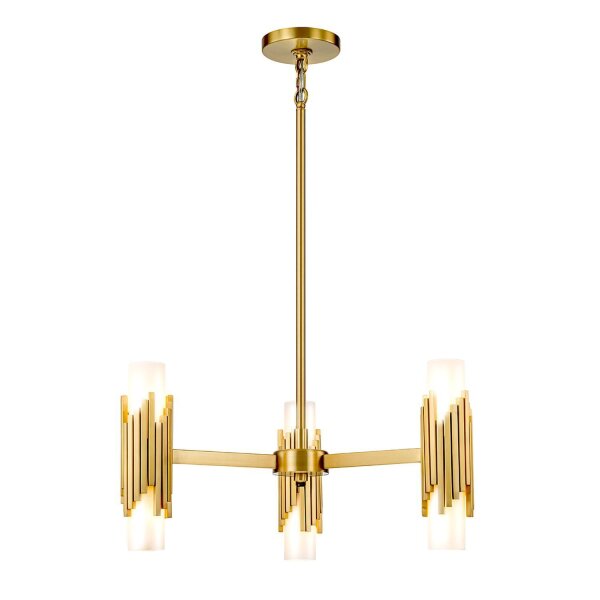 Lustre métal verre L : 66 cm H : max. 141,4 cm 6x E14