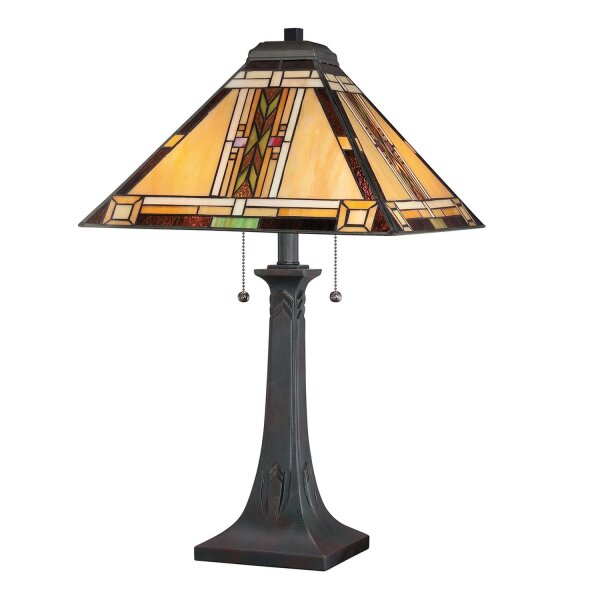 Lampe de table métal verre 63,1 cm style Tiffany Interrupteur à tirette