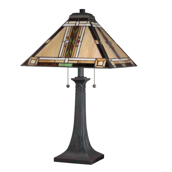 Lampe de table métal verre 63,1 cm style Tiffany Interrupteur à tirette