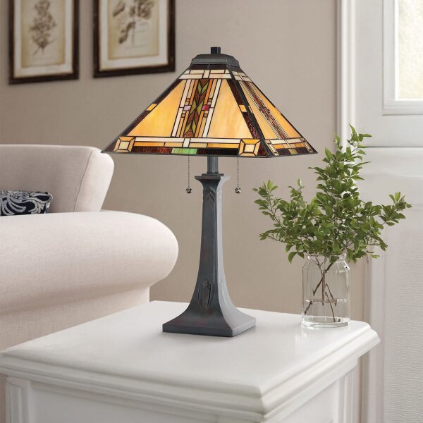 Lampe de table métal verre 63,1 cm style Tiffany Interrupteur à tirette