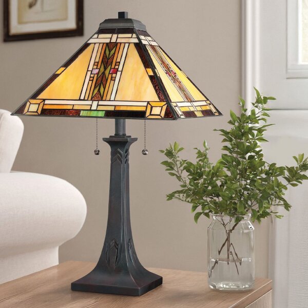Lampe de table métal verre 63,1 cm style Tiffany Interrupteur à tirette