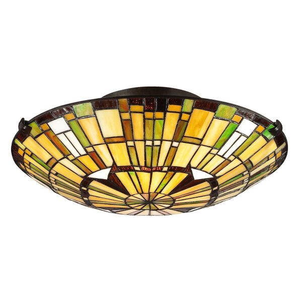 Plafonnier style Tiffany verre coloré Ø 42 cm rond 2x E27