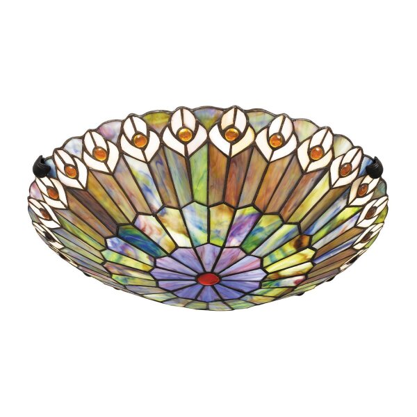 Lampe de plafonnier vitrail Ø 42 cm rond 2x E27 style Tiffany