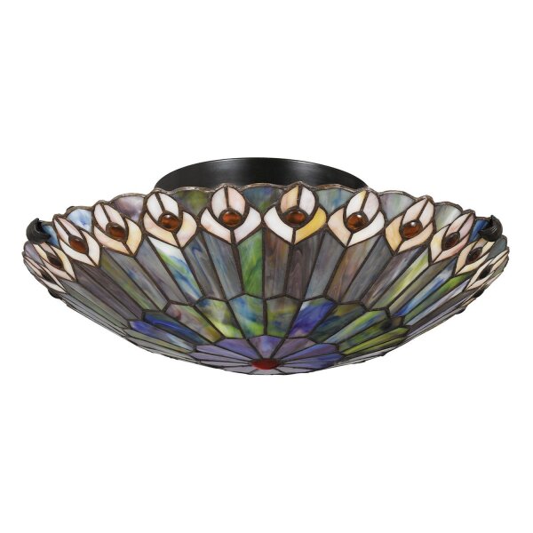 Lampe de plafonnier vitrail Ø 42 cm rond 2x E27 style Tiffany
