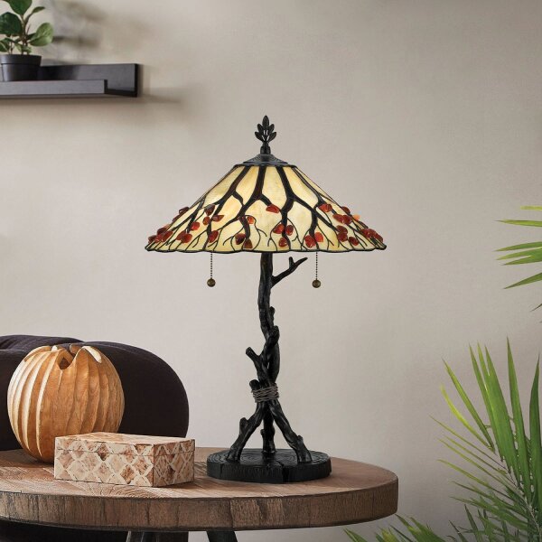 Lampe de table métal verre 62,9 cm style Tiffany 2x E27 artisanale