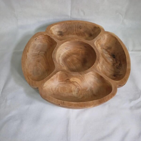 Coupe à goûter en bois de teck L : 40 cm 5 compartiments Unique travail manuel